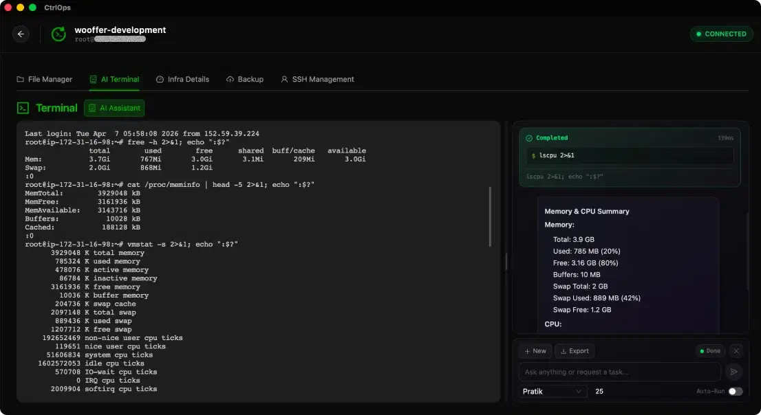 CtrlOps AI Terminal — manage Linux server without commands knowladge
